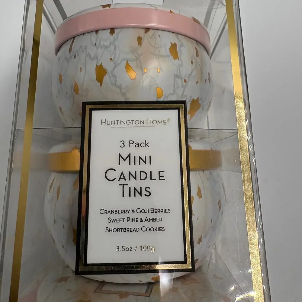 Huntington Home Aldi 3 Pack Mini Candle Tins Holiday Soy Coconut Wax Unburned